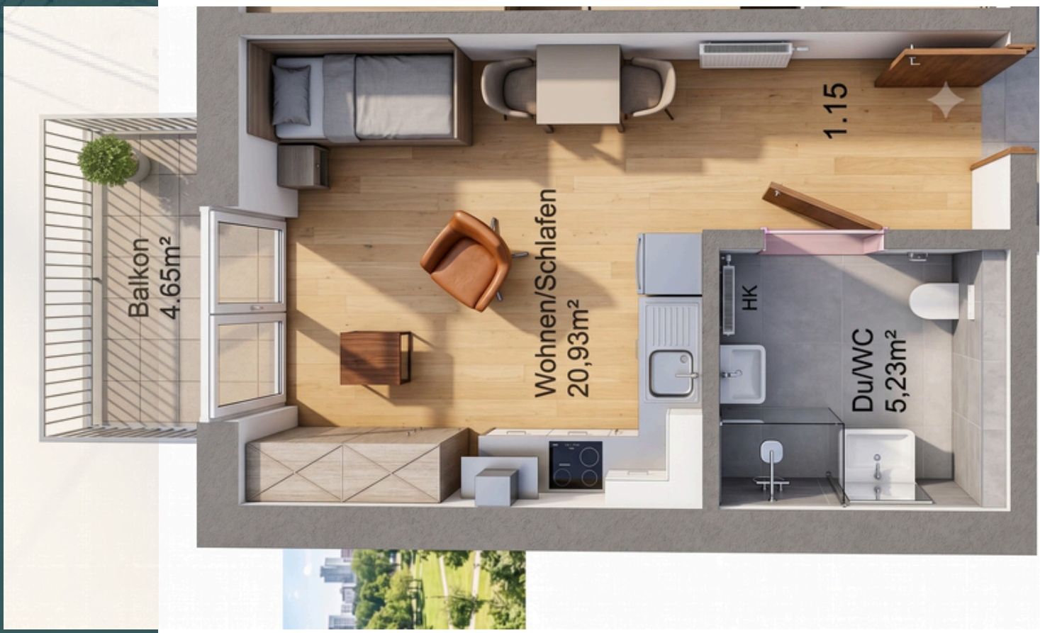 Grundriss 1-Zimmer-Studio